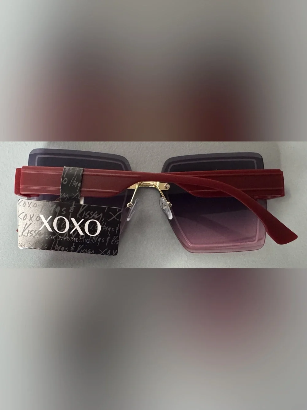 XOXO Women's maroon pink Gradient lenses Oversized Square Sunglasses Y2K